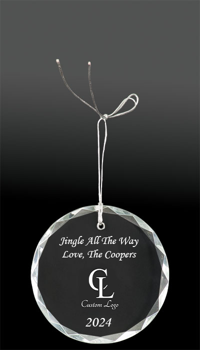 Engraved Round Crystal Christmas Ornament - Custom Logo