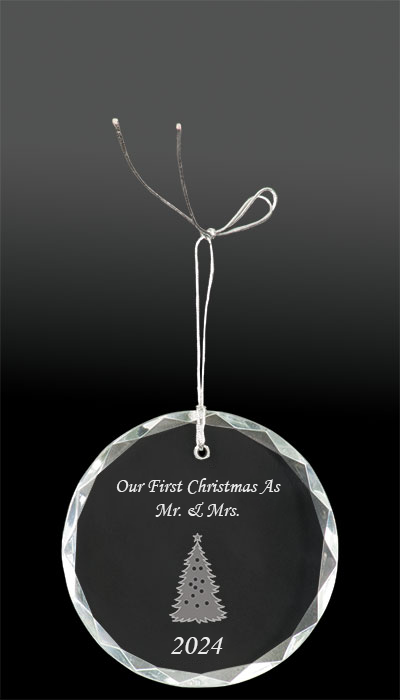 Engraved Round Crystal Christmas Ornament