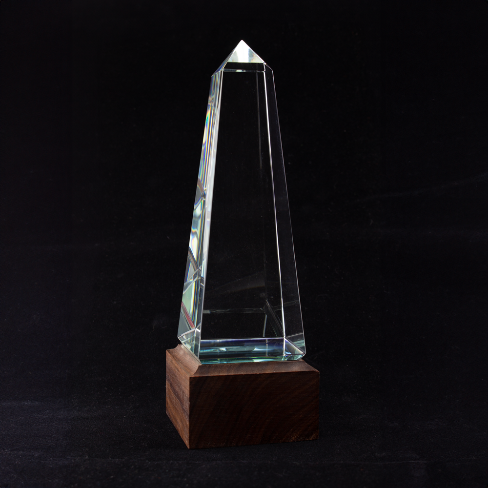 Crystal Obelisk with Walnut Base