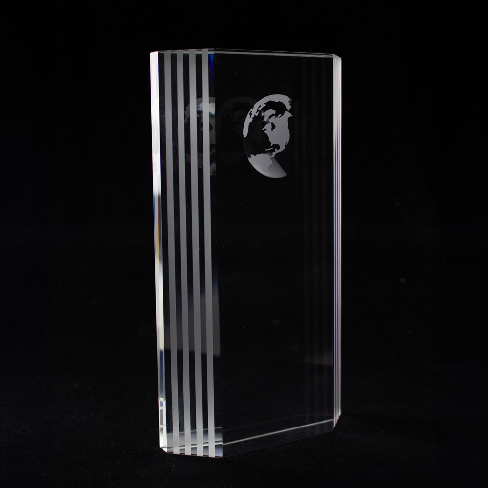 Crystal Rectangle with Globe Etching